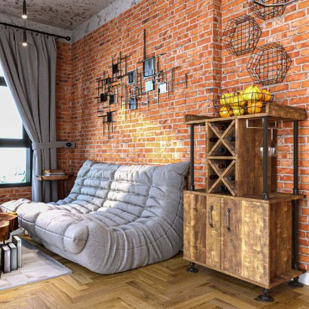 工業用パイプ ブラウンオーク 高さ100cm バーワインキャビネット - 工業用パイプ ブラウンオーク 高さ100cm バーワインキャビネット